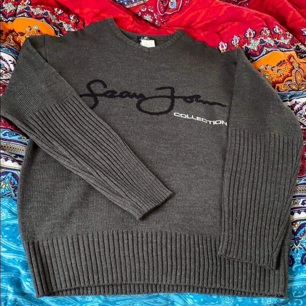 Sean John. v-neck,military gray sweater XL